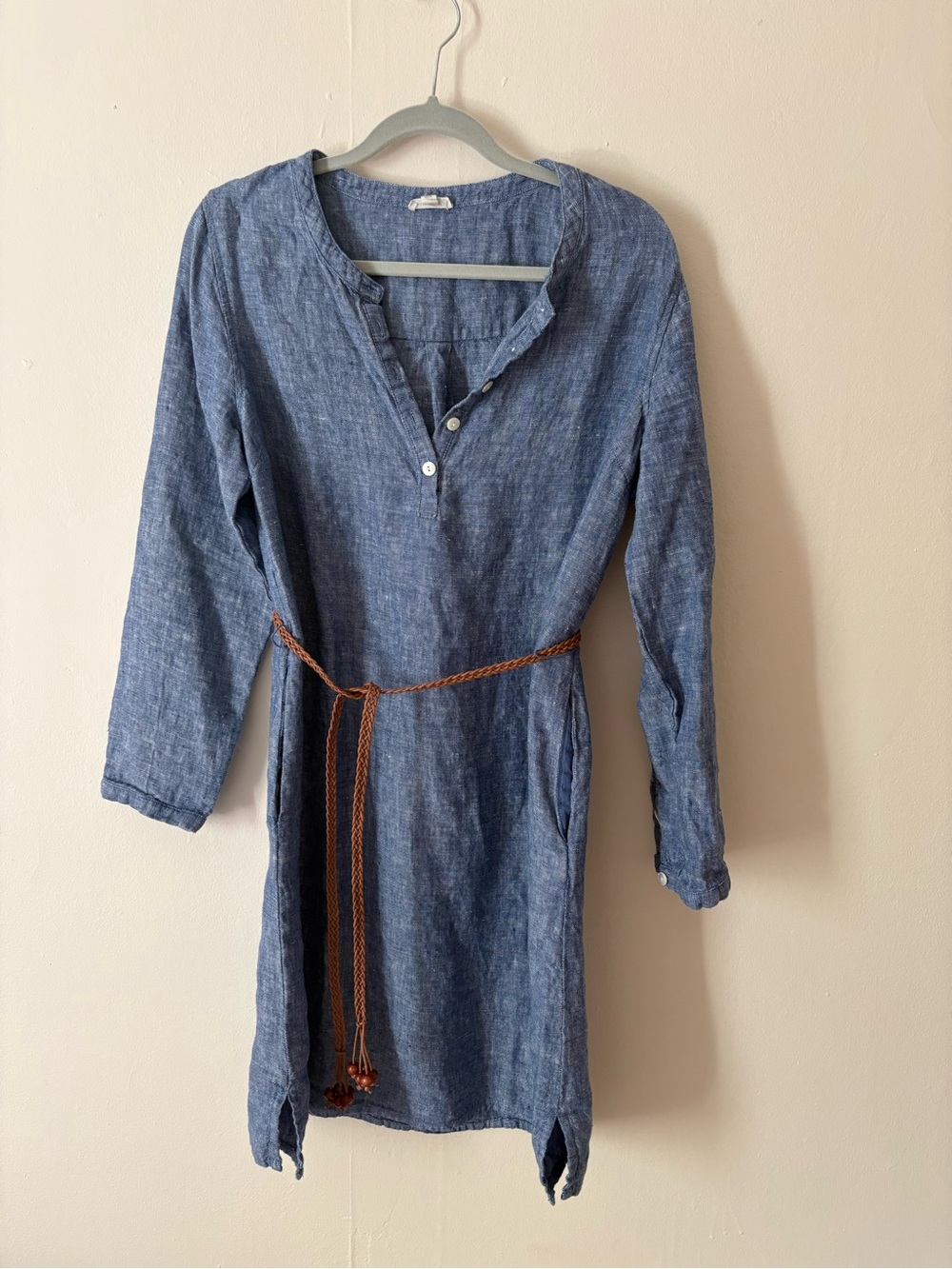 Garnet Hill Linen Tunic Dress Chambray Long sleeves